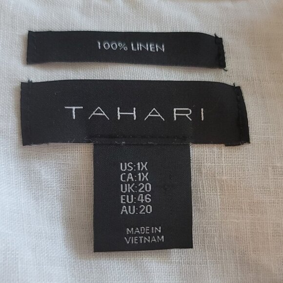 Tahari White Collarless 100% Linen Down Button Shirt Tunic Top w/ Long Roll Tab - Picture 3 of 4